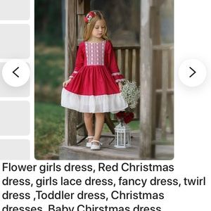 Toddler girl red dress lace embroidered